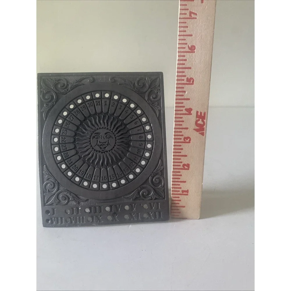 Vintage Perpetual Calendar Germany Block Zinn Pewter Sun Design collectible
